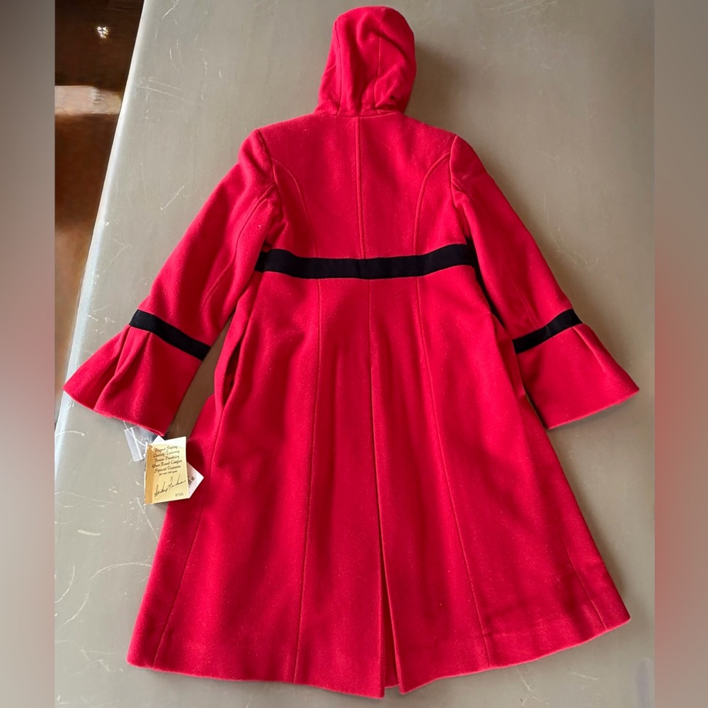 Rothschild Wool Velvet Hood Detail VTG Swing Peacoat Girls Sz 14 Scarlet Red NWT - Picture 9 of 16